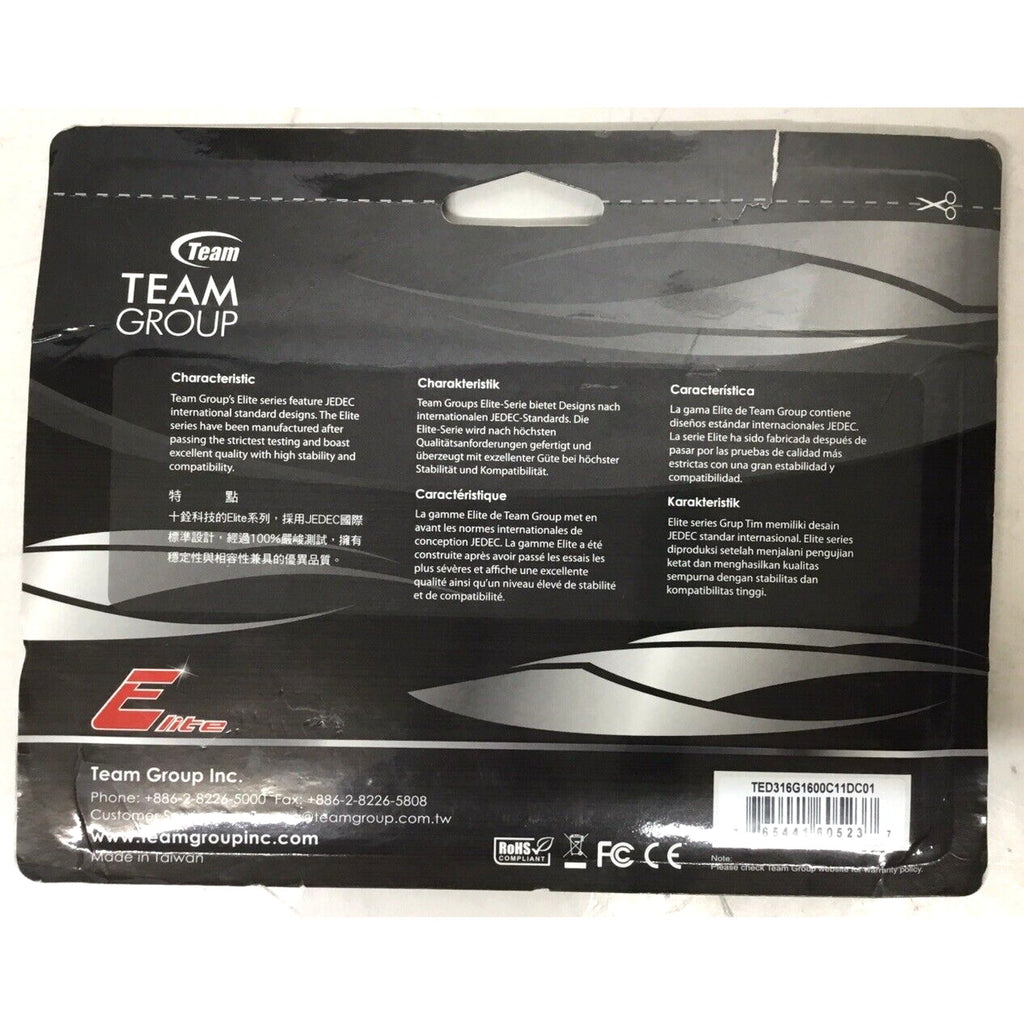 Team Group Elite DDR3 8GB Kit 2x4GB 1600MHz PC3-12800 Memory TED316G1600C11DC01