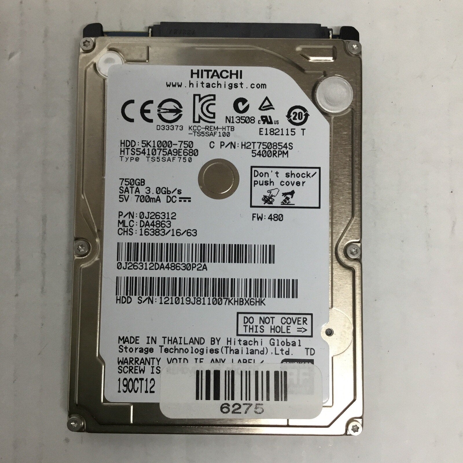 Hard Drive SATA Laptop 2.5" Hitachi HTS547575A9E384 750GB H2T750854S