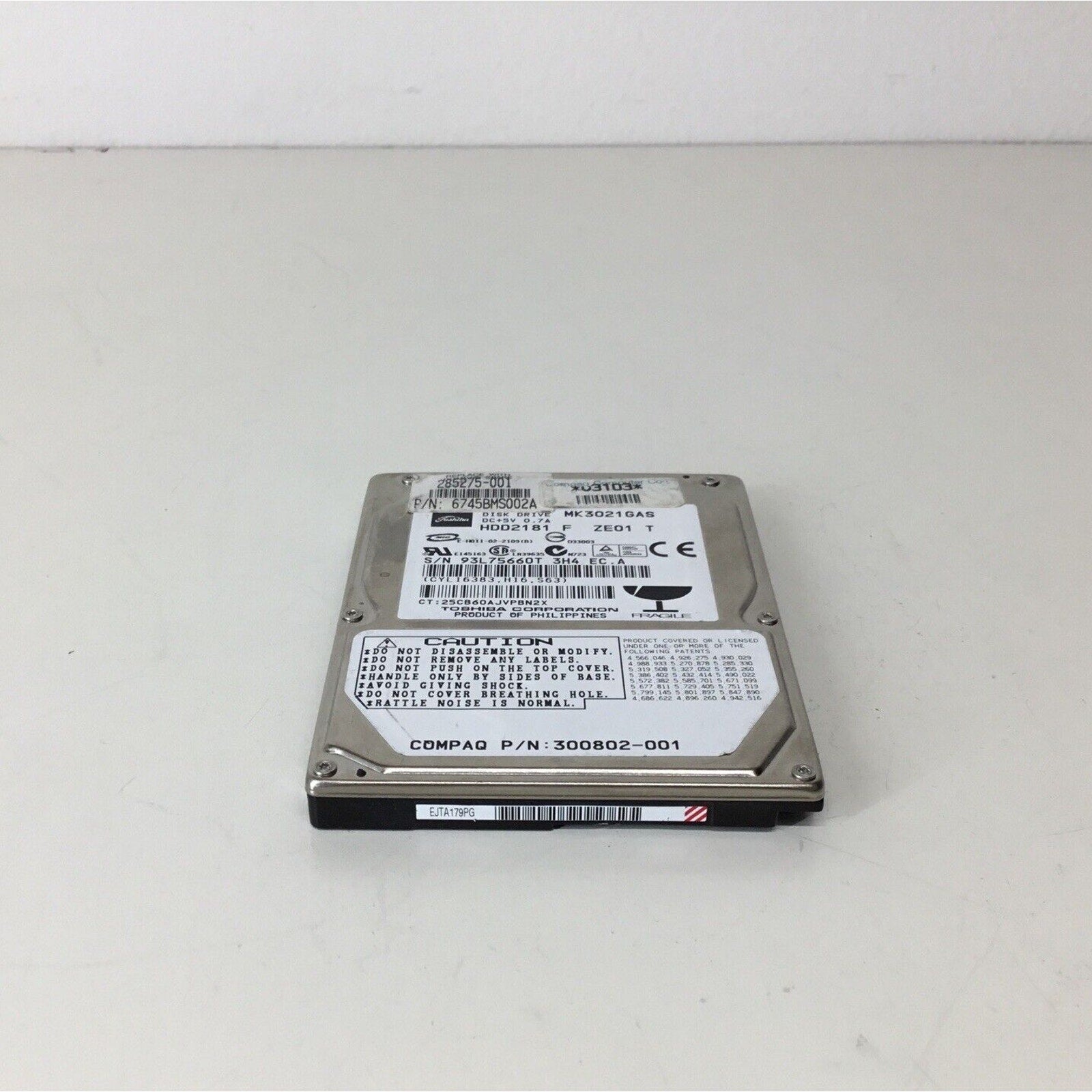 Toshiba MK3021GAS HDD2181 30 GB 2.5 " Laptop Hard Drive - For Parts