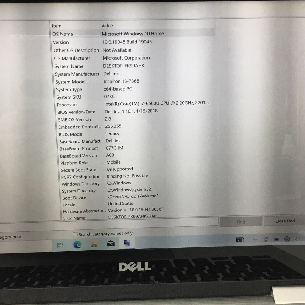 Dell Inspiron 13-7368 i7-65600U@2.50GHz 8GB Ram 256GB NVMe SSD Win10 W/ Charger