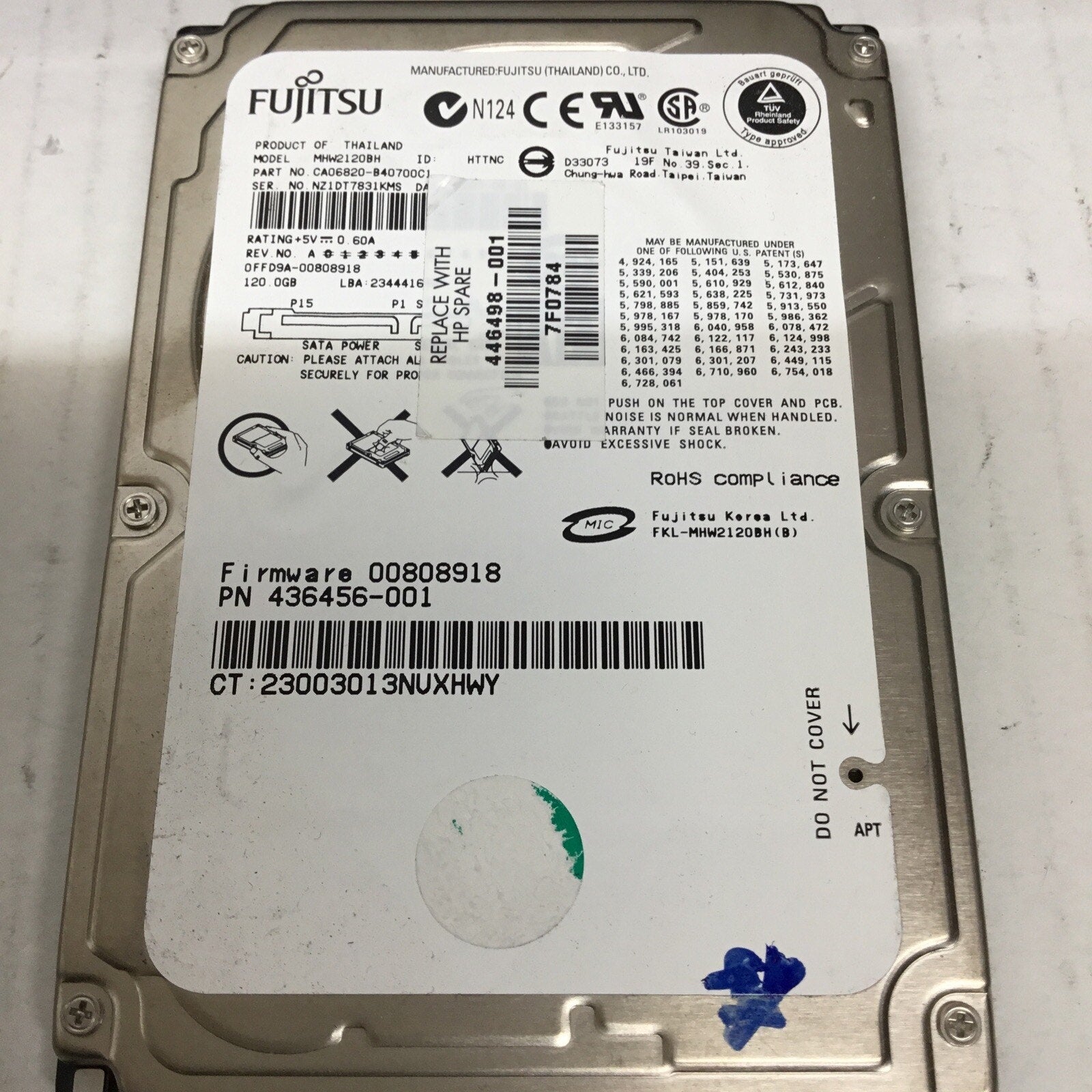 446498-001 Fujitsu HDD 120Gb Sata 1.5GB 5400 Rpm 2.5In