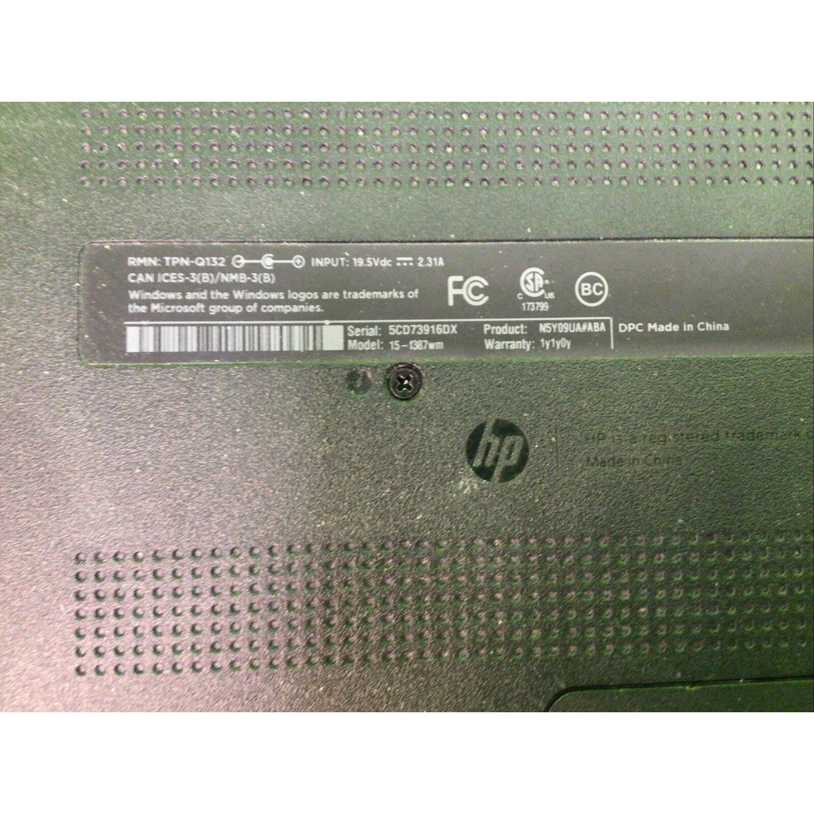 HP 15 NOTEBOOK 15-F387WM FOR PARTS