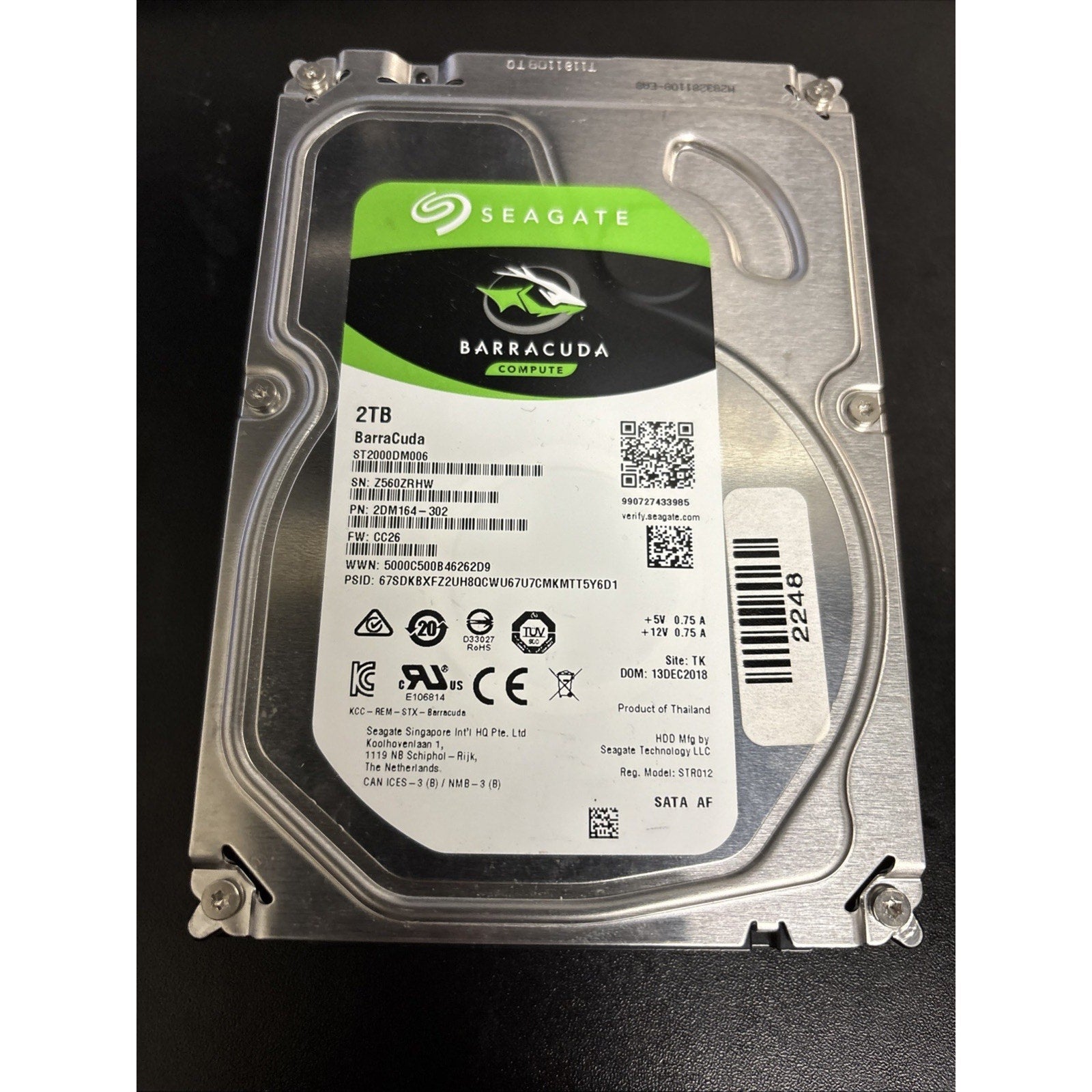 Seagate BarraCuda 2TB Internal Hard Drive 3.5" SATA 6Gbs 7200 RPM (ST2000DM006)