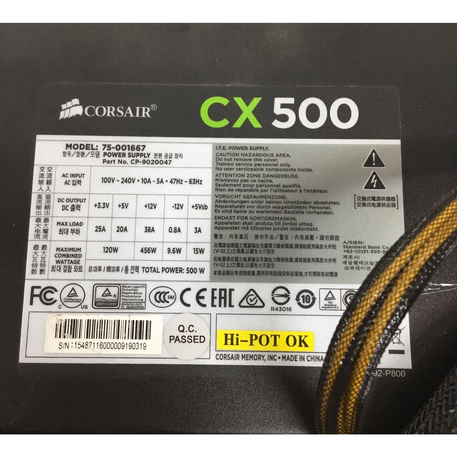 Corsair CX500 500W Desktop Power Supply PSU 75-001667