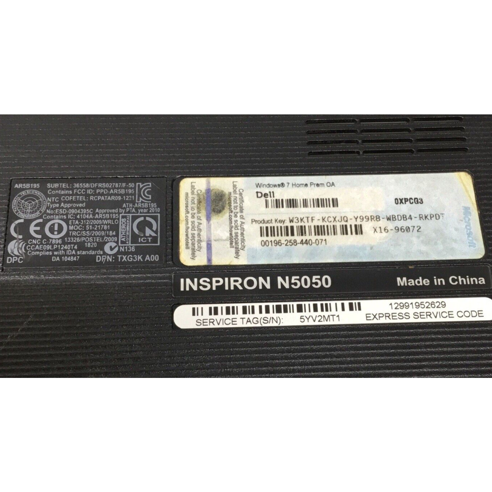 Genuine Dell Inspiron N5050 15.6" Bottom Base Cover YJ0RW CN-0YJ0RW