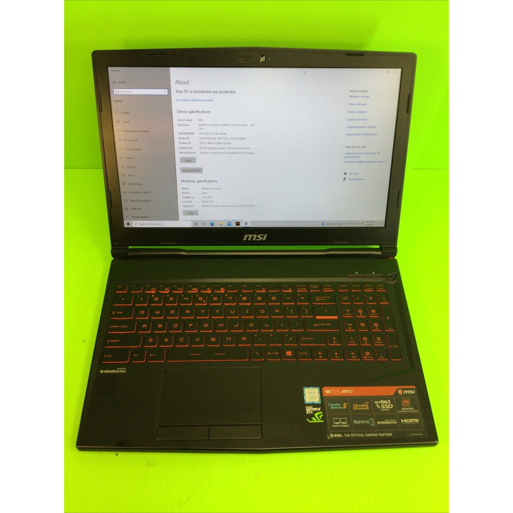 MSI GL63 8RC Gaming Laptop Core i5-8300H 24GB DDR4 RAM 240GB SSD+500GB HDD
