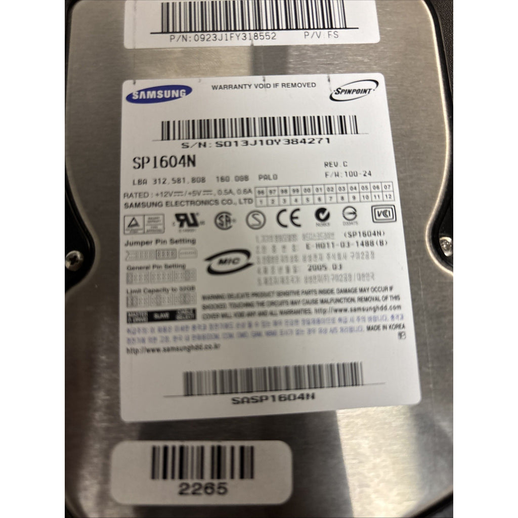 SAMSUNG SP1604N 160GB GB IDE 3.5" Hard Drive SASP1604N P/N: 0923J1FY318552