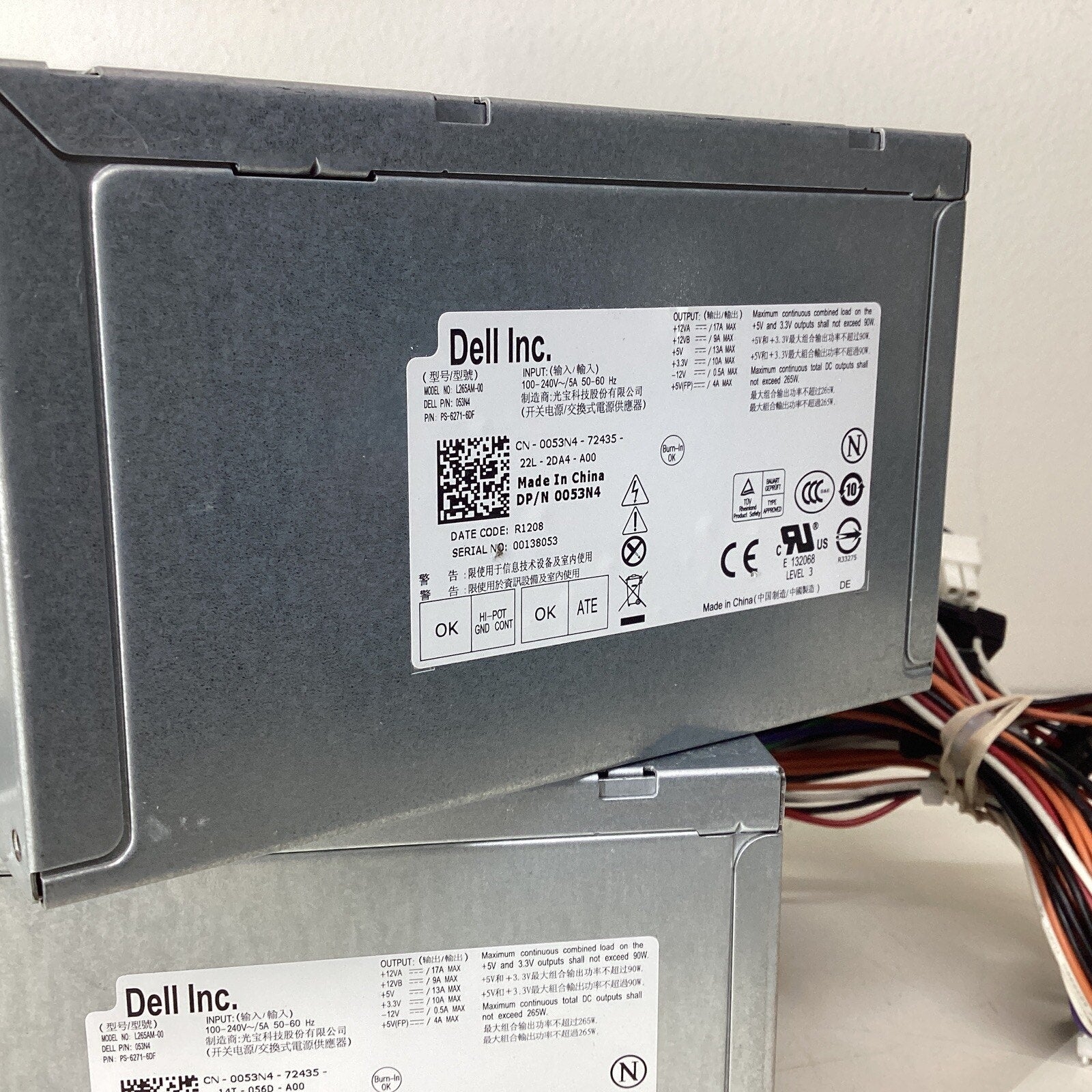 Lot of 2 - Dell L265AM-00 0053N4 053N4 265W Power Supply