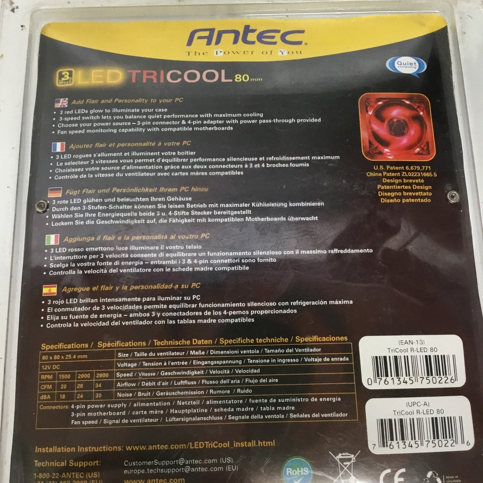 Antec 3 Speed LED Tricool 80mm Fan
