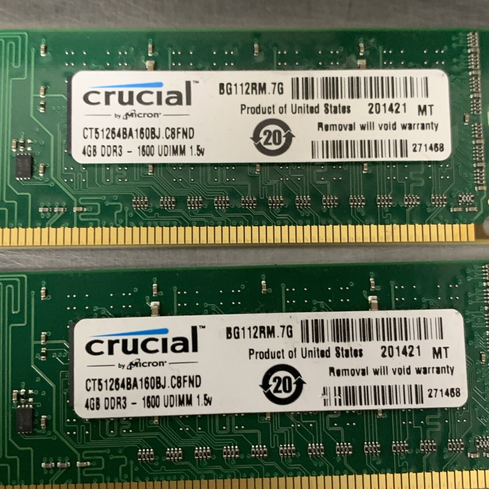 Crucial Kit 8GB (2x 4GB) 1600MHz DDR3 UDIMM 1.5V Desktop Memory CT51264BA160BJ
