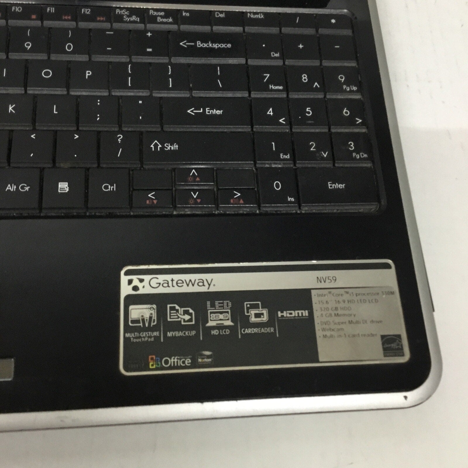 Gateway NV59 Laptop MS2288 FOR PARTS/REPAIR