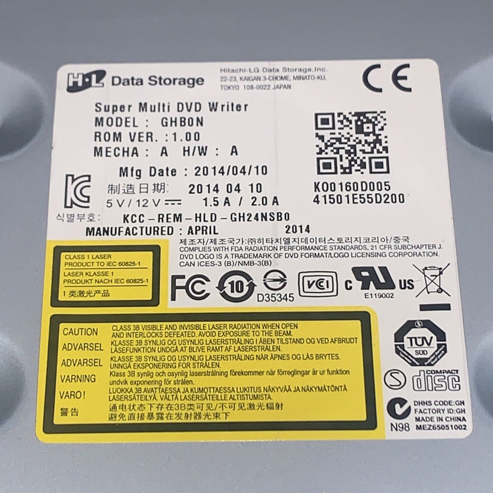 Hitachi-LG GHB0N DVD Writer Internal Optical Drive with black bezel Dell 096N9F