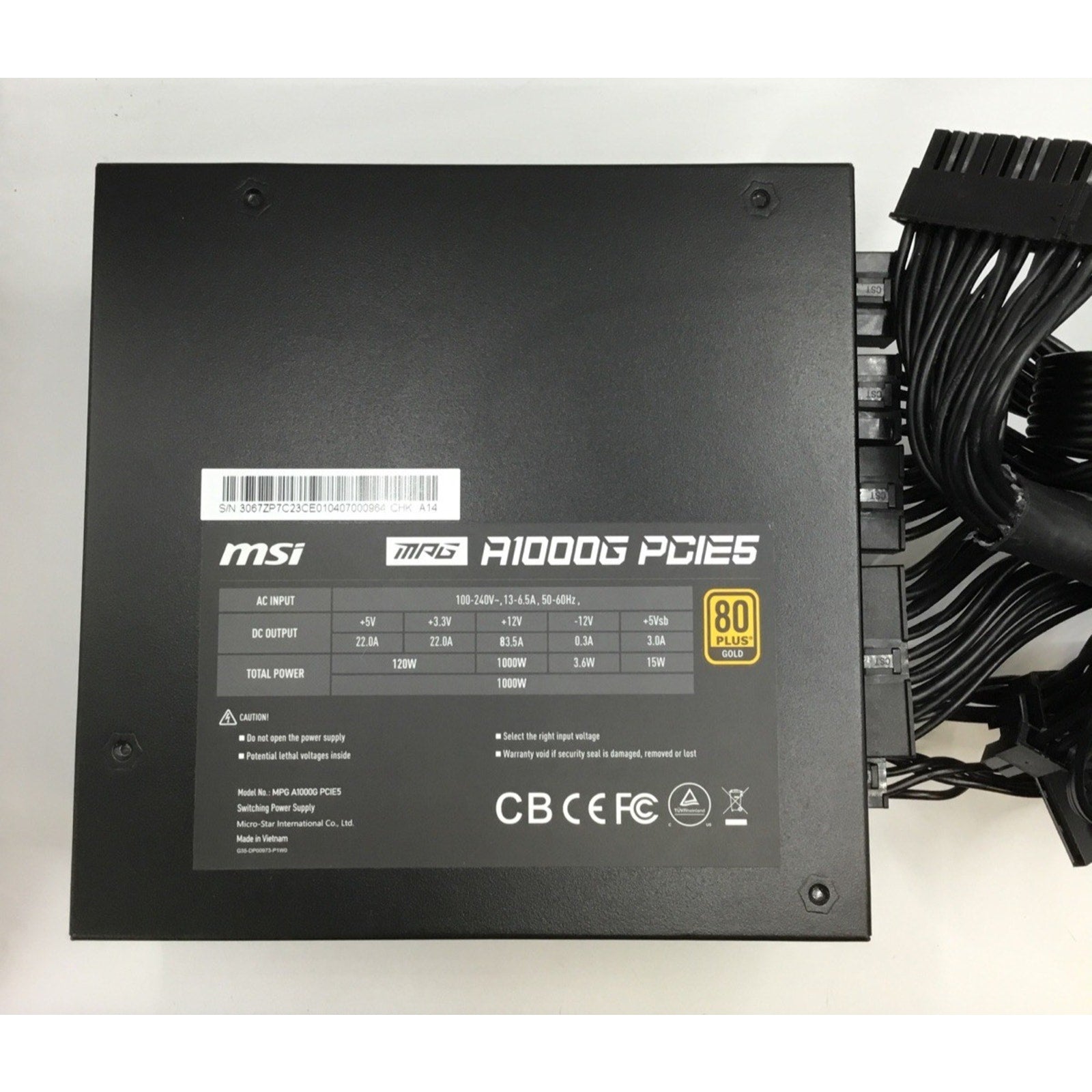 MSI MPG A1000G Pcie5 1000W 80 Plus Gold Power Supply - includes all cables shown