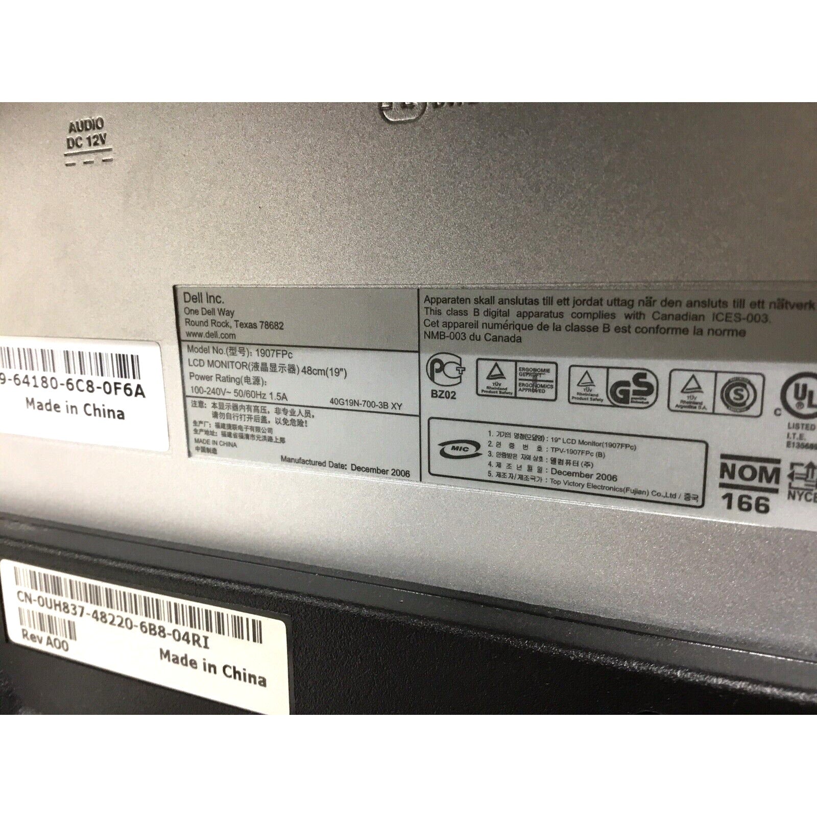 READ LOT OF 2 Dell 1907FPc 19" DVI 720p Rotating LCD Monitor w/USB 2.0 Hub Black