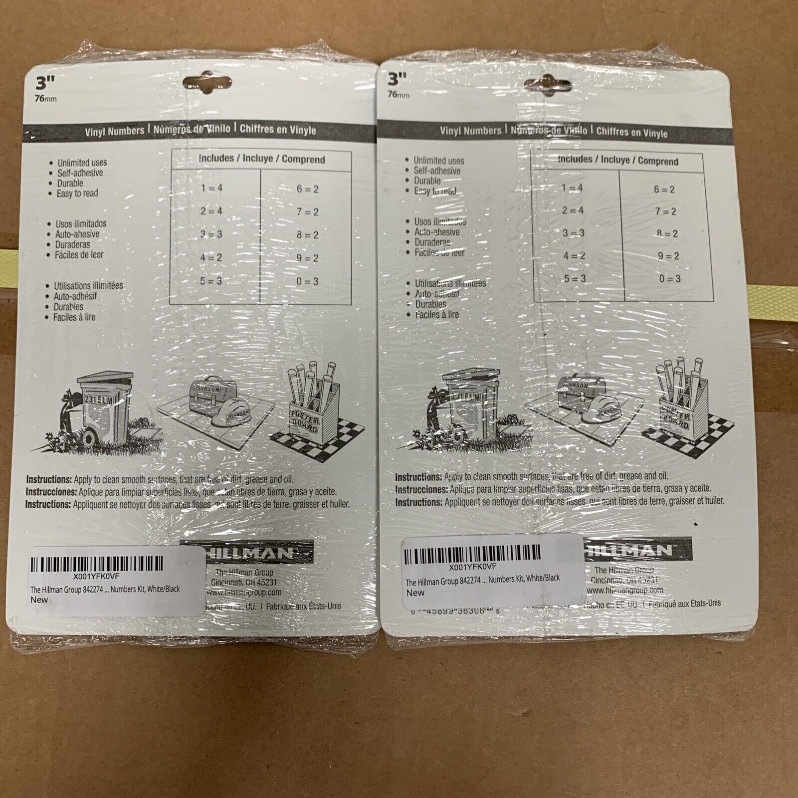 2-pack Hillman HILLMAN-842274 842274 3" Peel-Off Black & White Vinyl Numbers