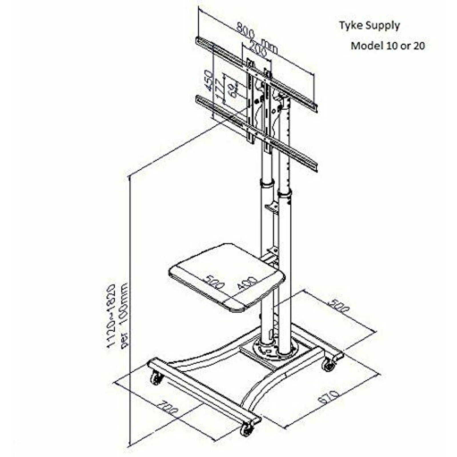 MonMount LCD-8620A Mobile TV Cart for LCD Plasma and LED TV's