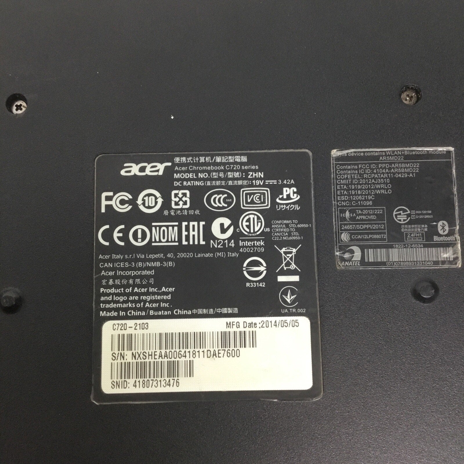 OEM Acer Chromebook C720 Intel Celeron 2955U 2GB Ram [C720-2103]