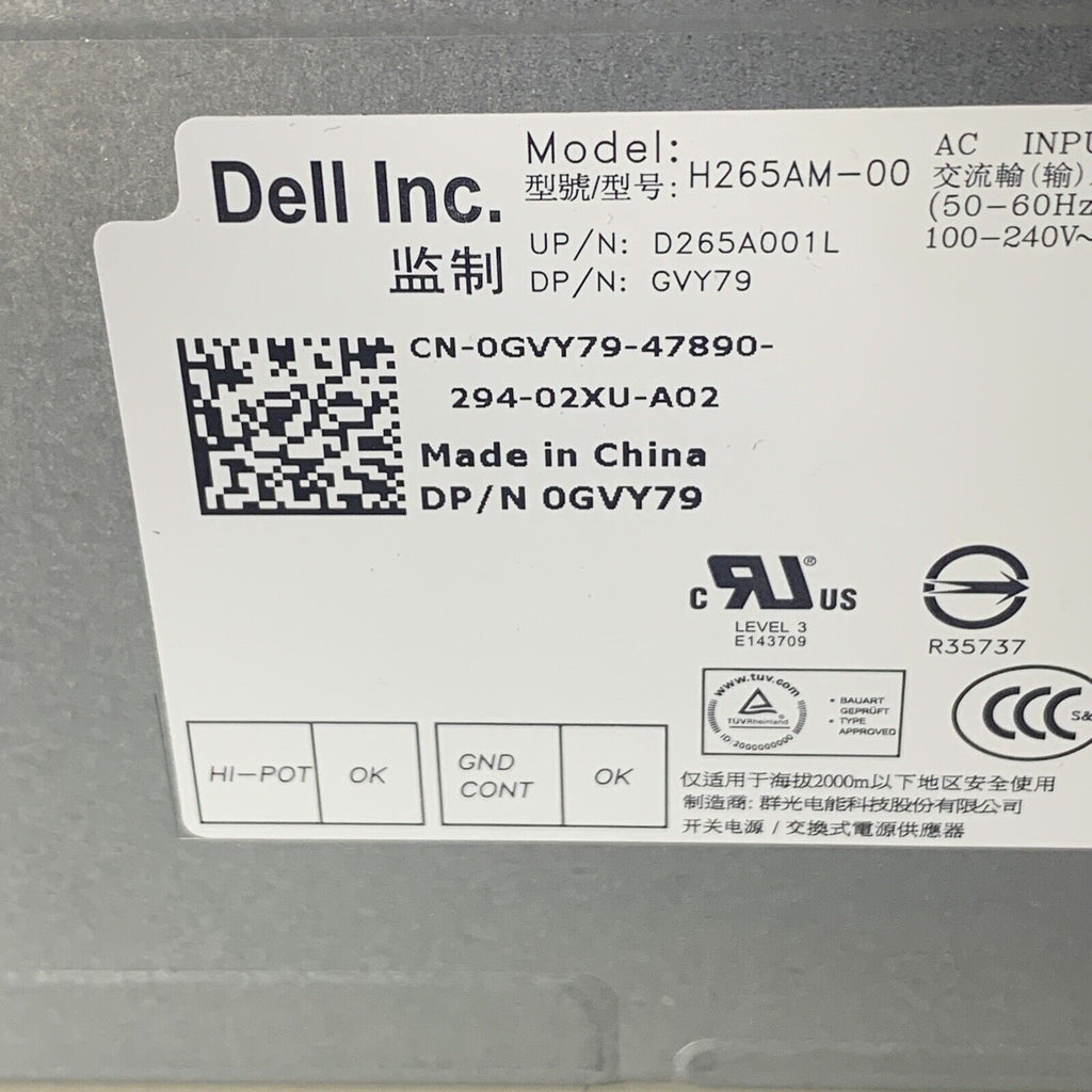 Genuine Dell Optiplex 790 990 MT Power Supply 0GVY79 265W H265AM-00 Tested