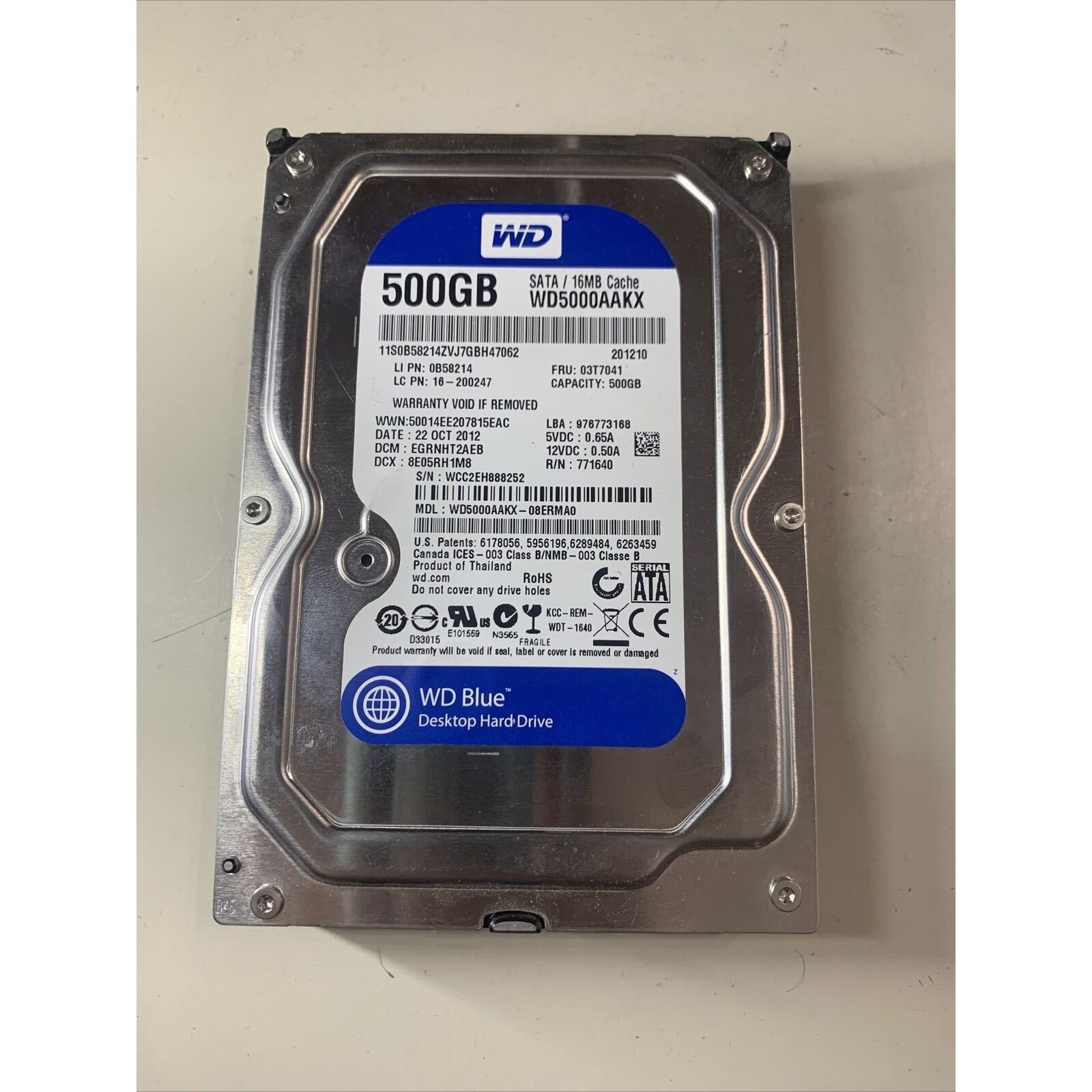 WD Blue 500GB SATA 3.5" Hard Disk Drive WD5000AAKX-08ERMA0 PCB: 2060-771640-003