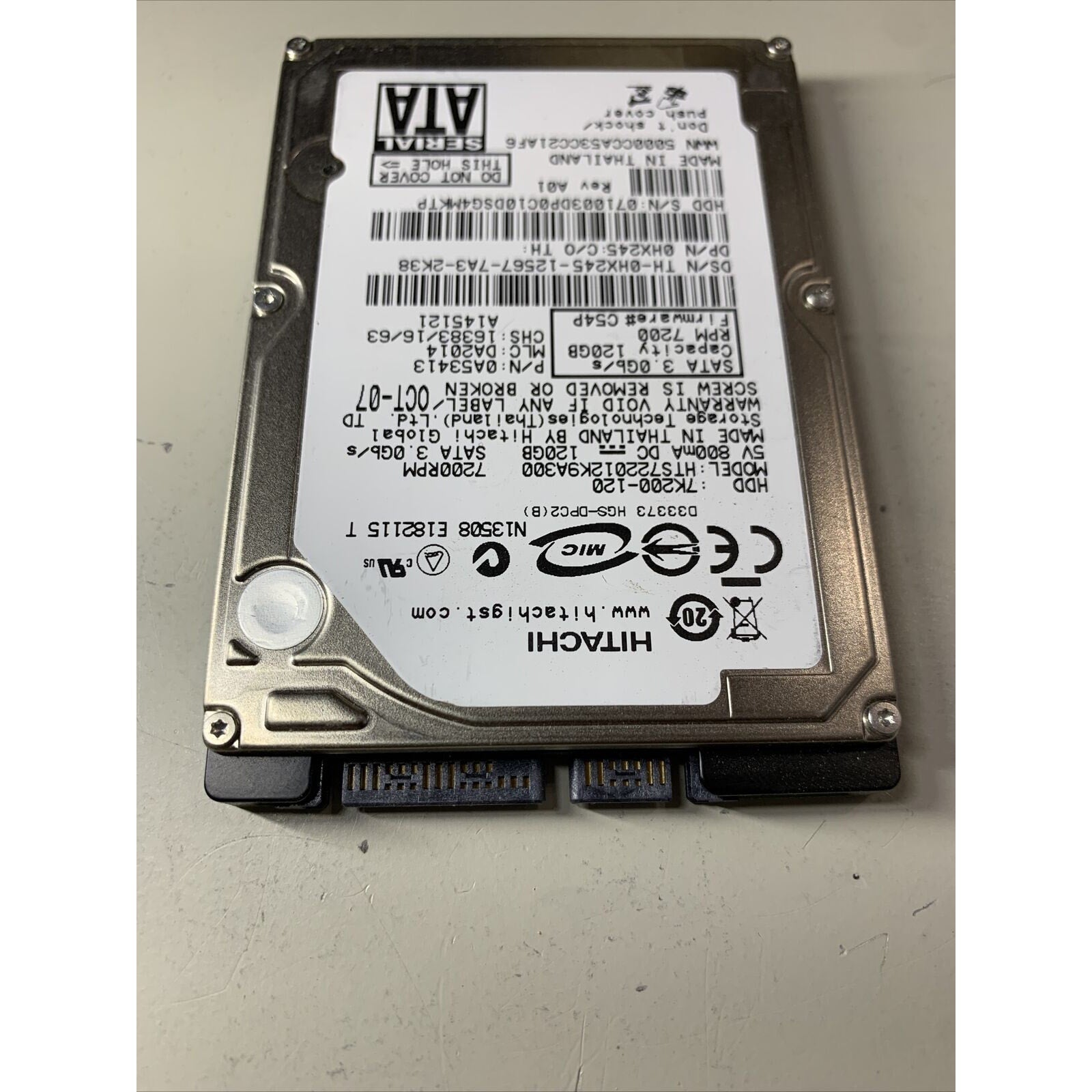 HITACHI 120GB HTS722012K9A300 7K200-120 7200RPM SATA Laptop Hard Drive 0A53413