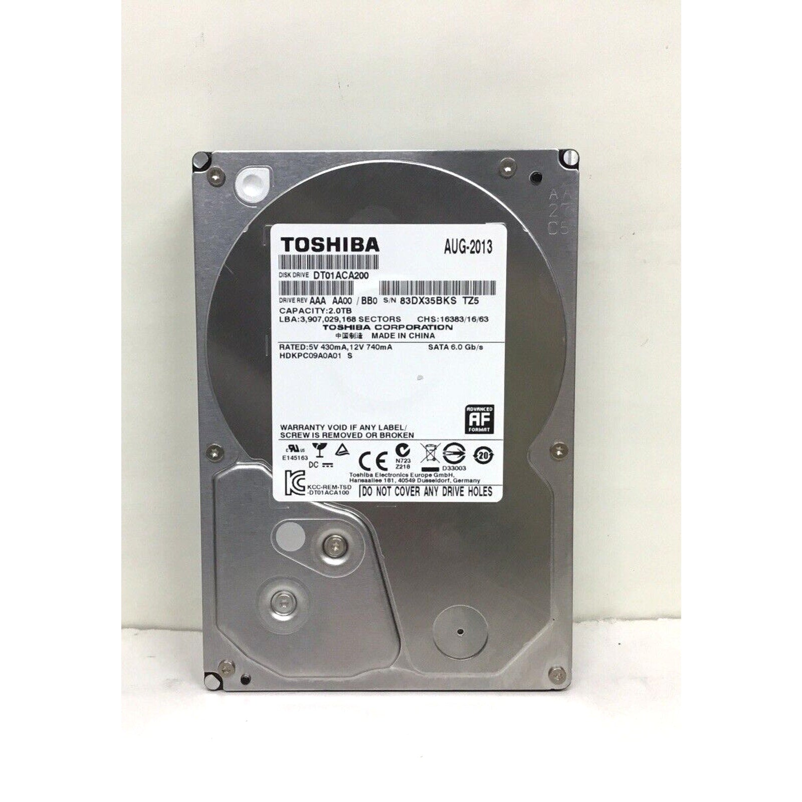 Toshiba 2TB HDD 7200RPM 64MB Cache SATA III 6.0Gb/s 3.5" Hard Drive DT01ACA200