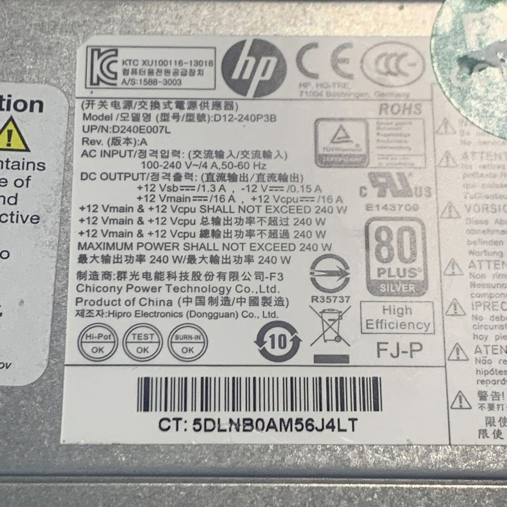 HP D12-240P3B 240W Power Supply For HP ProDesk 400 600 G1 EliteDesk 600 705 800