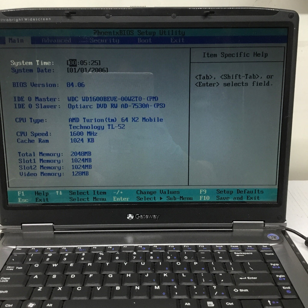 GATEWAY Mt6452 - BOOTS TO BIOS - AMD TURION - 2GB RAM - READ DESCRIPTION