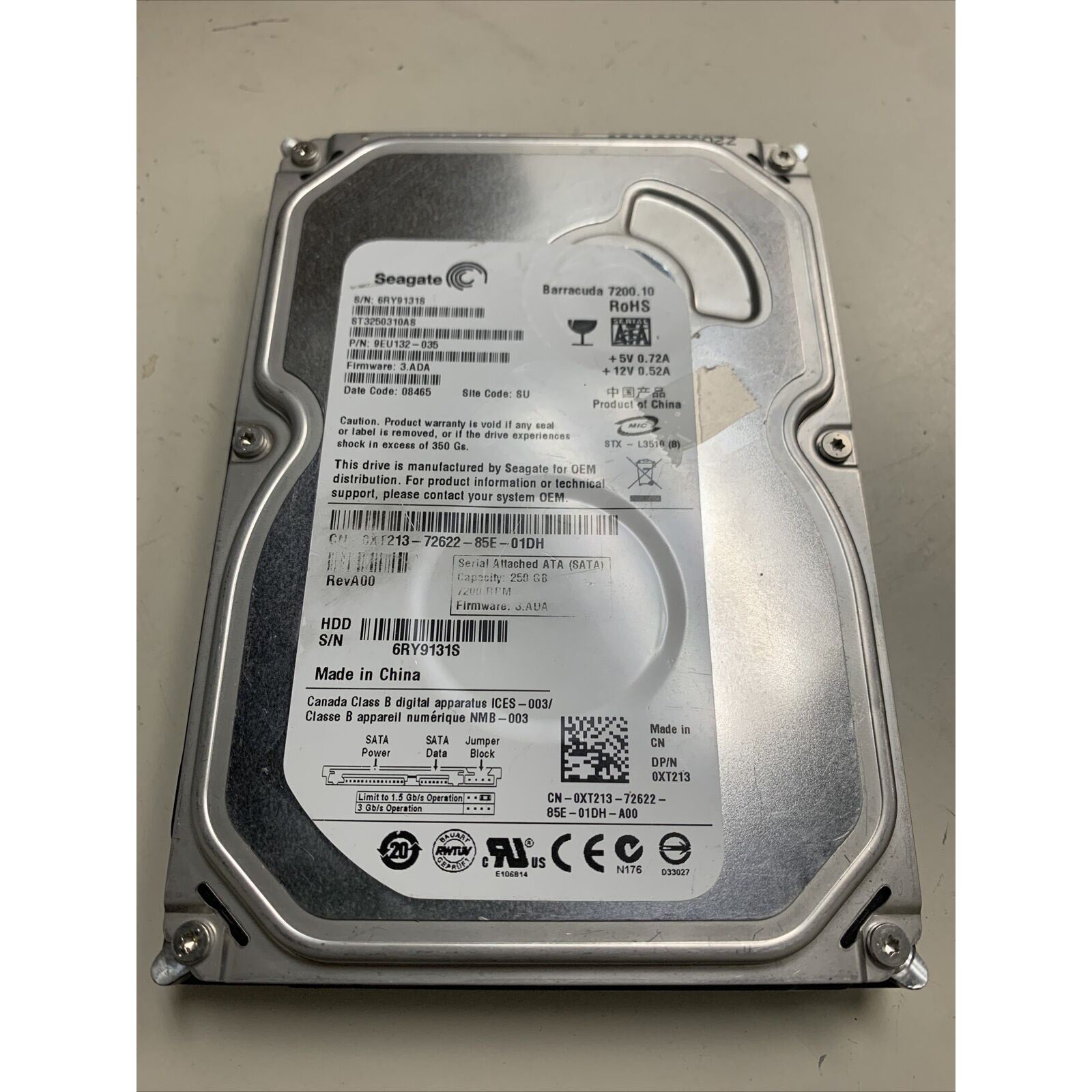 Hard Drive 250 GB Seagate Barracuda ST3250310AS 3.5" Desktop SATA 7200RPM