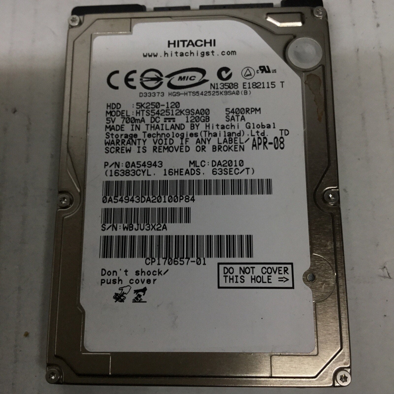 HITACHI HTS542512K9SA00 SATA 120GB HDD HARD DRIVE 2.5 5400RPM