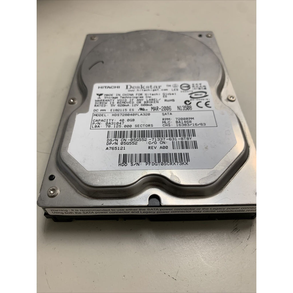 Hitachi HDS728040PLA320 40GB 3.5” SATA Desktop Hard Drive P/N: 0A31047