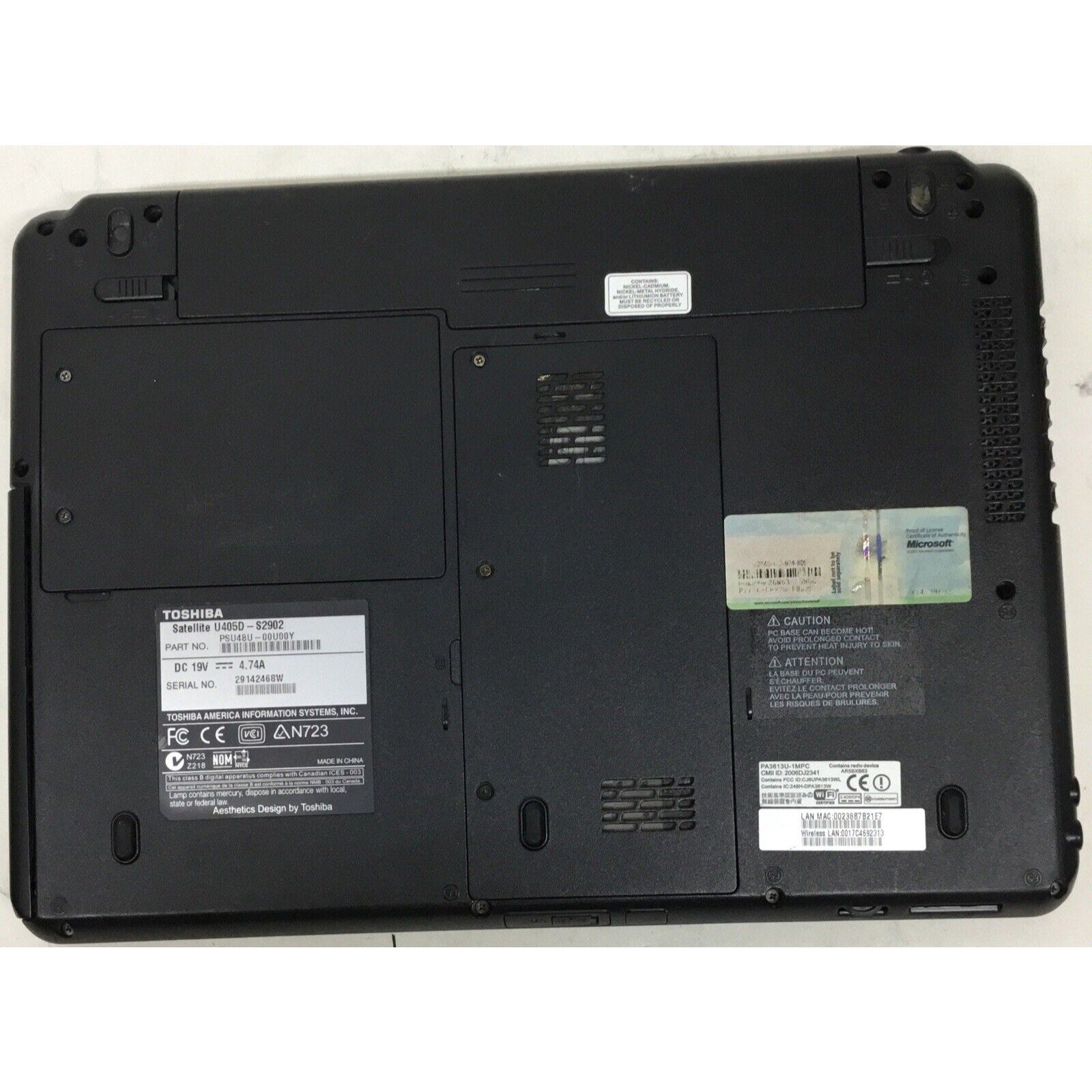 Parts Only Toshiba Satellite U405D-S2902 14.1'' Notebook / No Adapter / No HDD