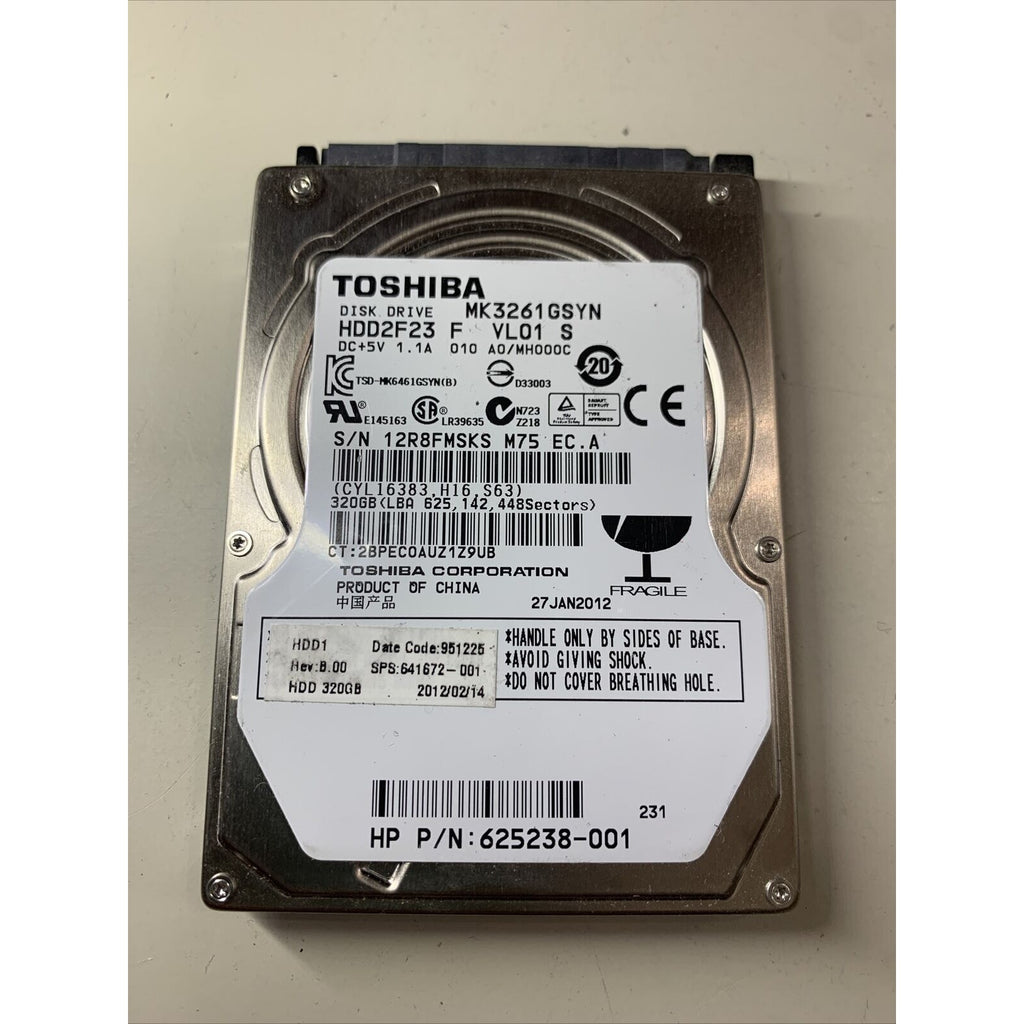 Toshiba MK3261GSYN 320GB 2.5" SATA HDD 7200RPM 3GB/s 16MB Cache 625238-001