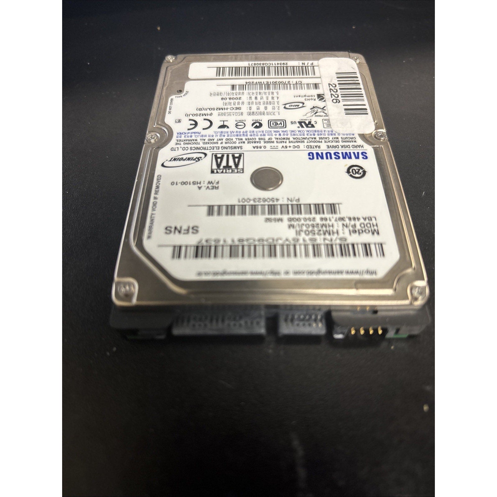 Samsung HM250JI PN: HM250JI/M FW: HS100-10 AUG 2008, 250Gb 2.5" SATA HDD SFNS