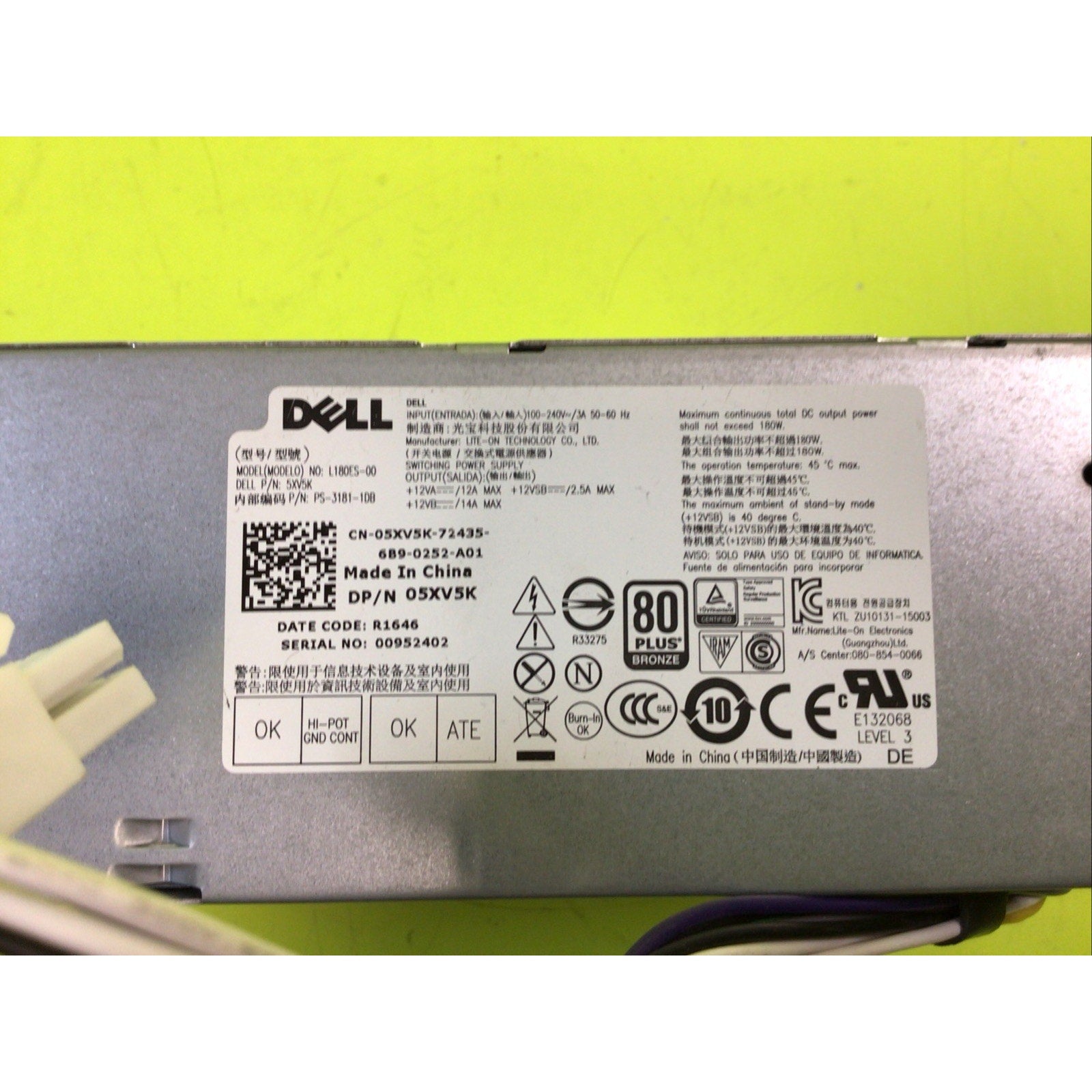 Dell OptiPlex 3040 5040 SFF 180W Desktop Power Supply PSU 05XV5K