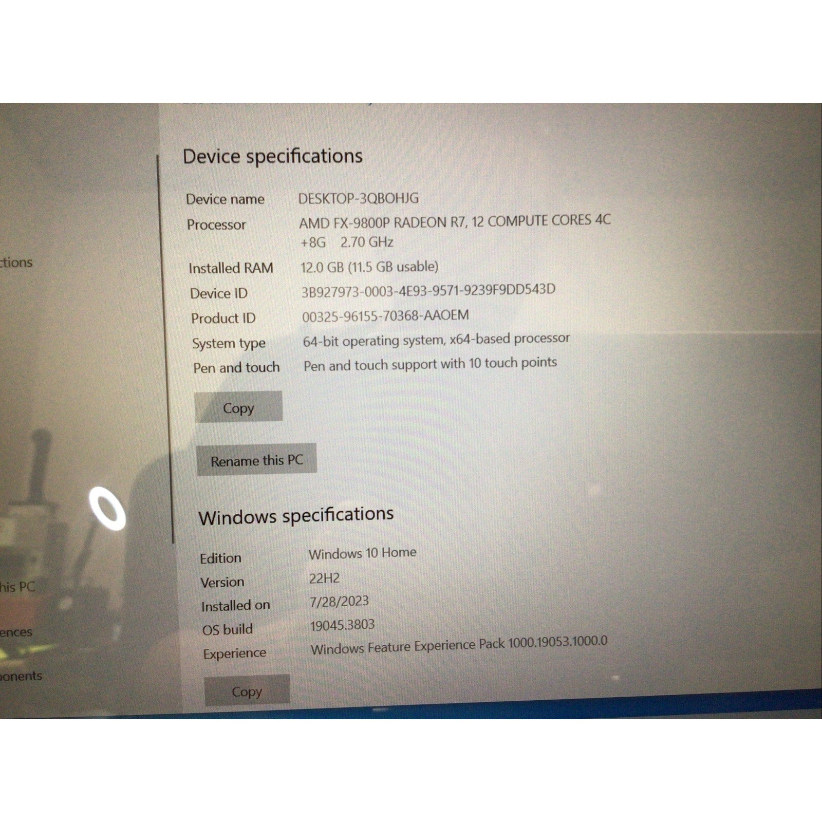 HP Envy x360 15-bq075nr AMD FX9800P Radeon R7 12GB RAM 512GB SSD Windows 10