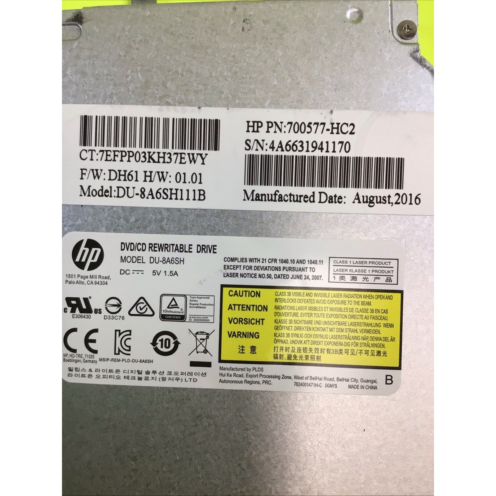 HP Pavilion 15-f222wmDVD Rewritable Drive 700577-HC2 DU-8A6SH111B