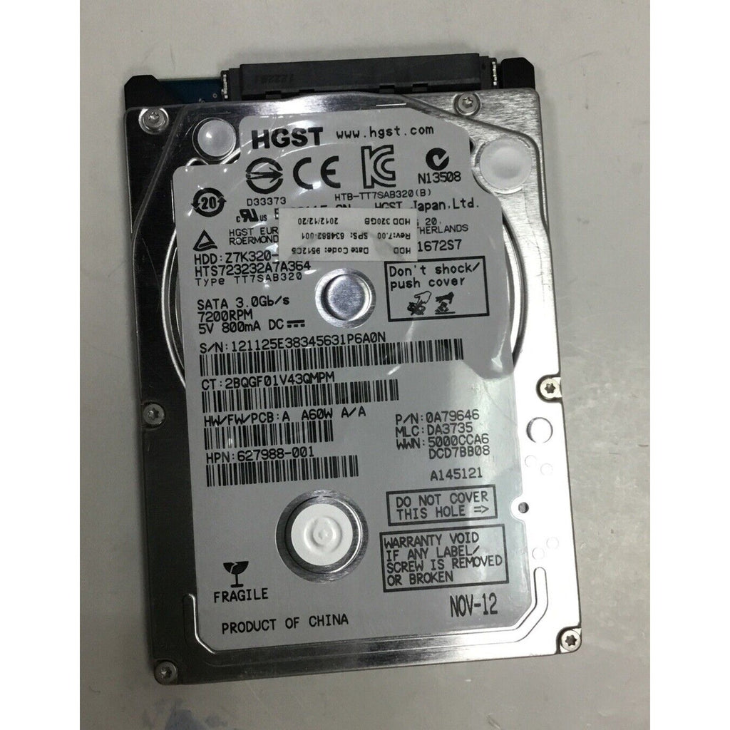 HGST 320GB Internal 5400RPM 2.5" HDD S/N 121125E38345631P6A0N