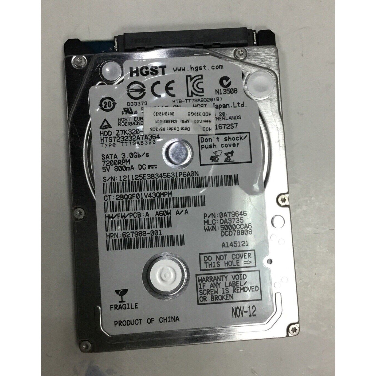 HGST 320GB Internal 5400RPM 2.5" HDD S/N 121125E38345631P6A0N