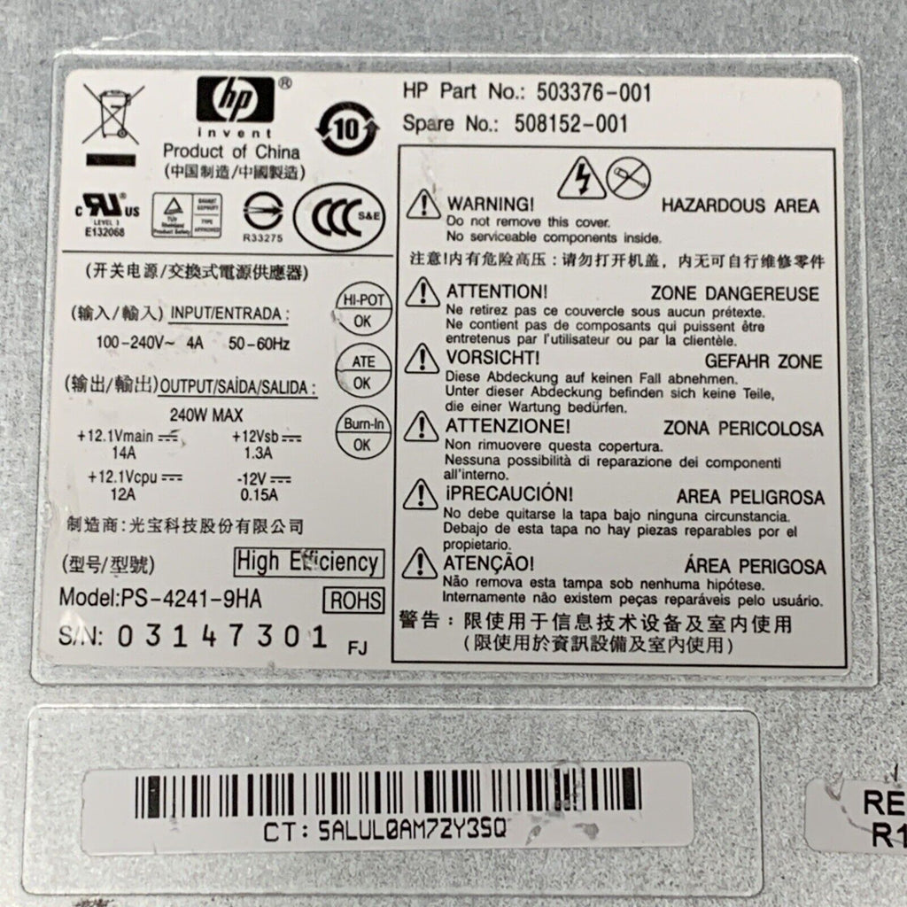 HP PS-4241-9HA - 240W Power Supply For HP Elite 8000 8100 8200 SFF Pro 6000 SFF