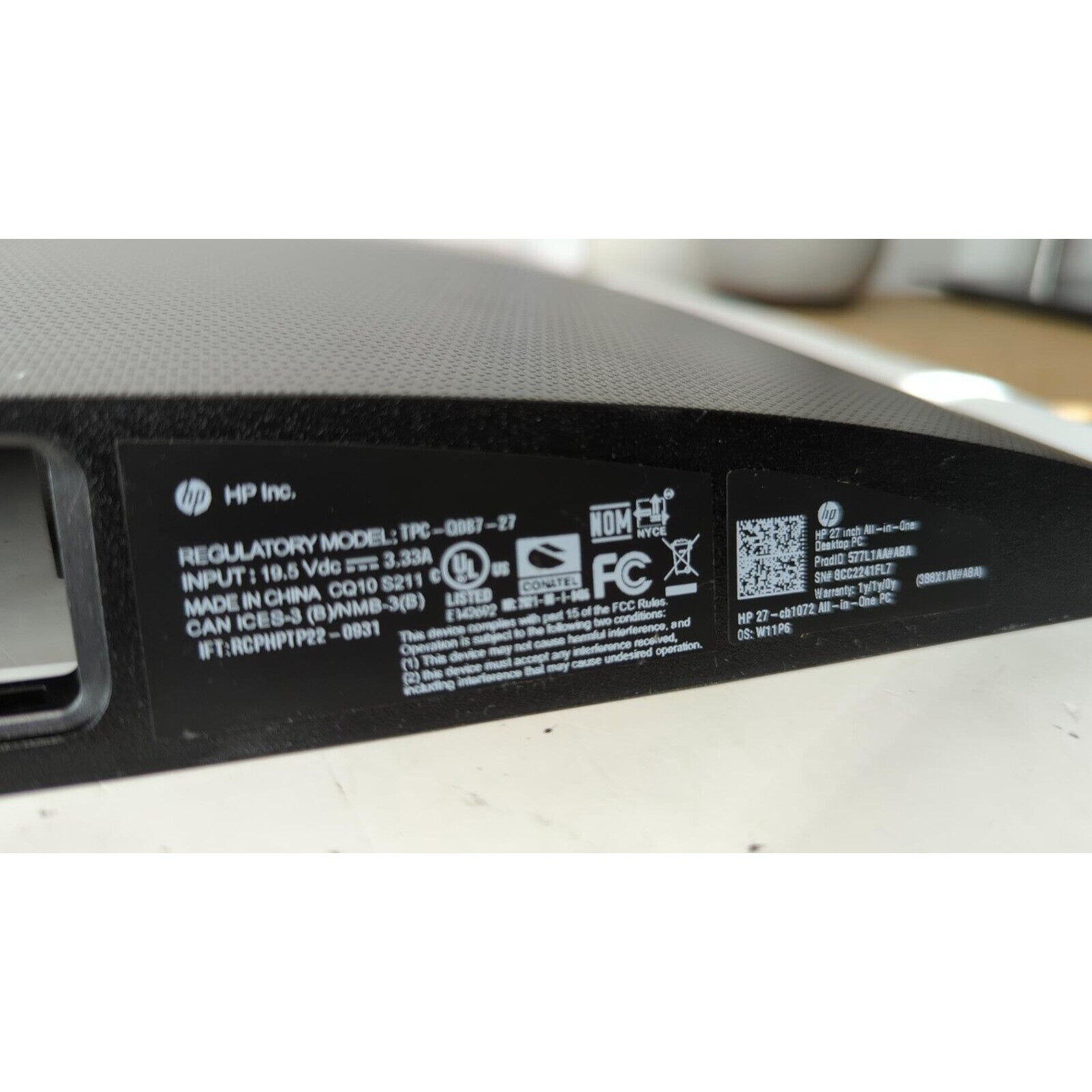 OEM Replacement Rear Cover Plastic For HP 27-CB1027 with Webcam Module