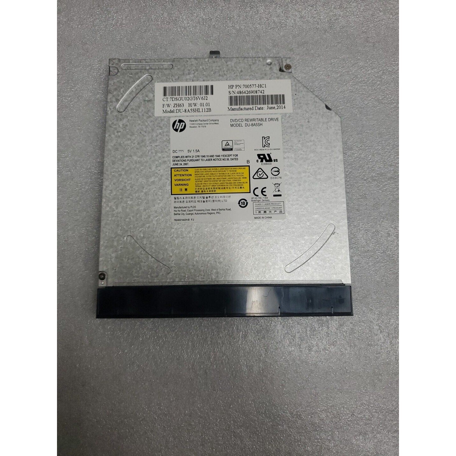 HP DVD/CD REWRITABLE DRIVE DU-8A5SH 700577-HC1 486426908742 DU-8A5SHL112B