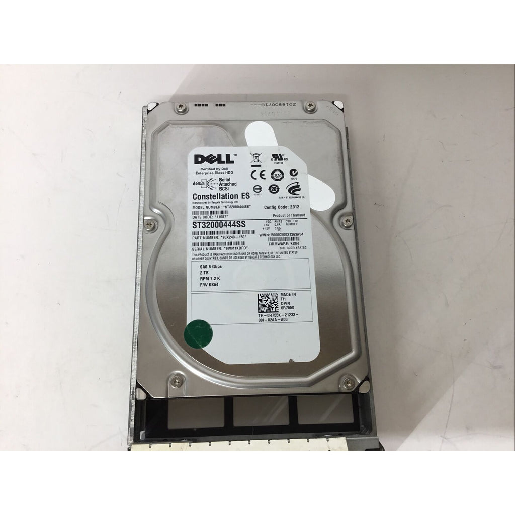 Seagate 2TB 7.2K RPM SAS 3.5" Server Drive ST32000444SS 9JX248, 0R755K w/ Caddy