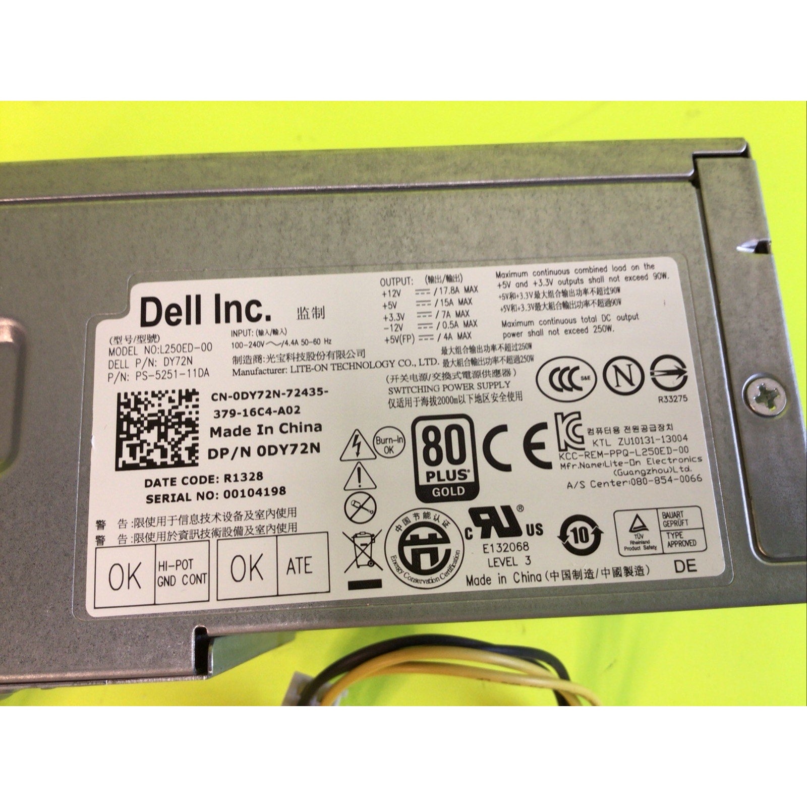 Dell OptiPlex 250W Power Supply L250ED-00 DY72N 0DY72N