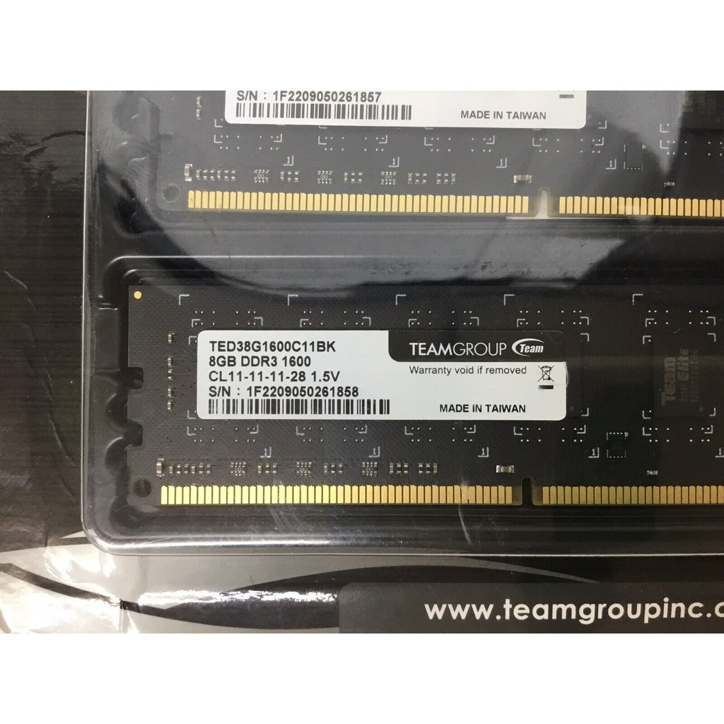 Team Group Elite DDR3 8GB Kit 2x4GB 1600MHz PC3-12800 Memory TED316G1600C11DC01
