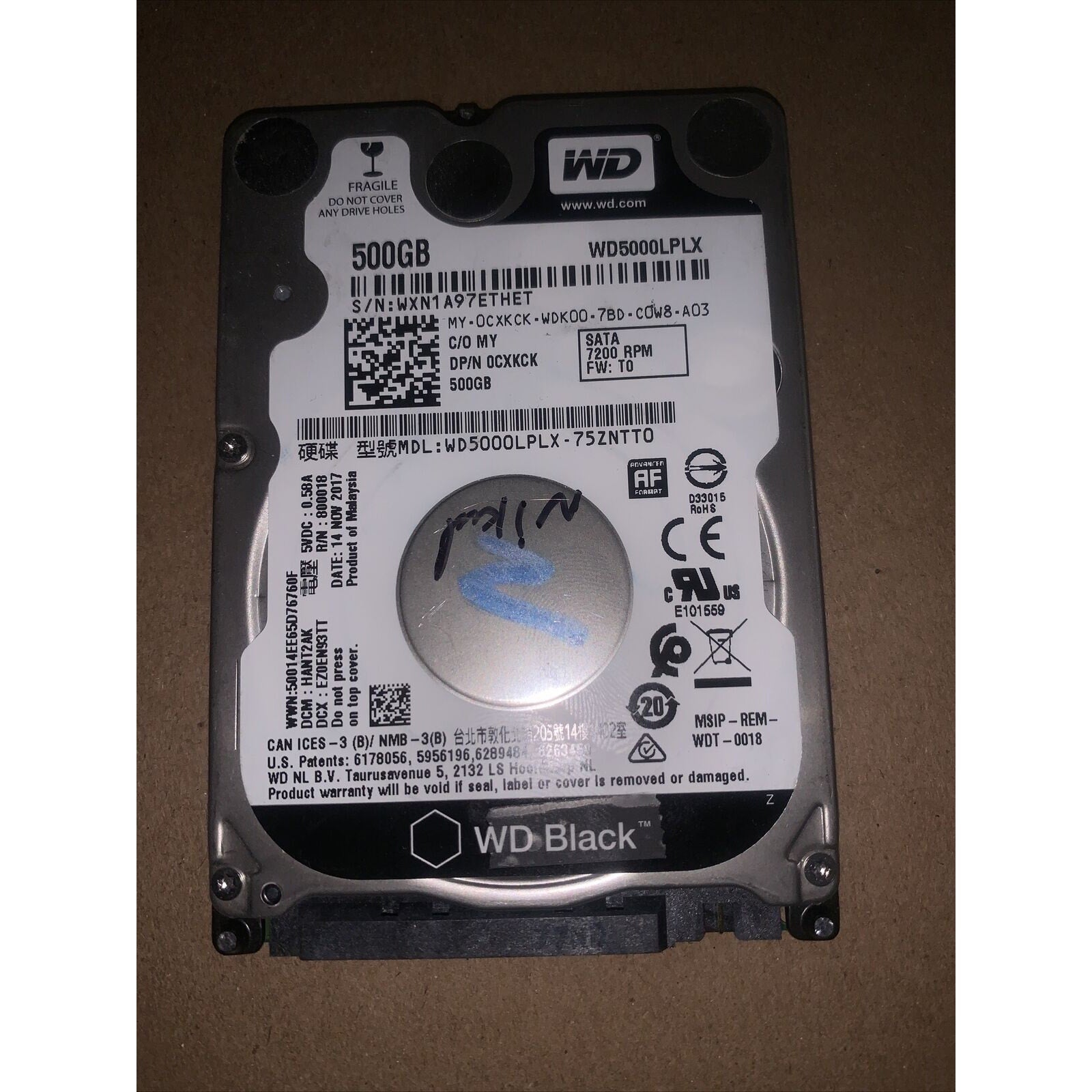 Western Digital WD Black WD5000LPLX 500GB SATA III 6Gb/s 7200RPM 2.5" Laptop HDD