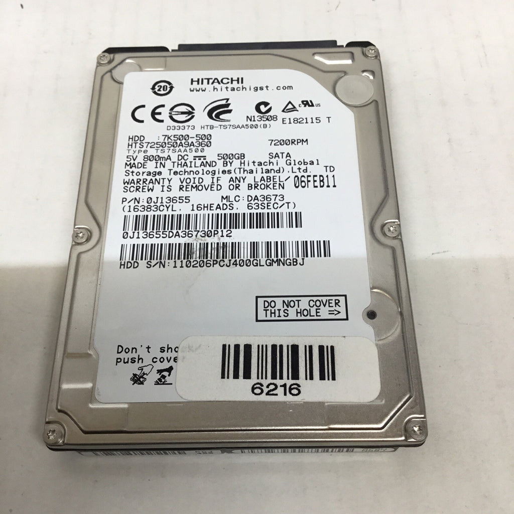 Hitachi HTS725050A9A360 (0J13655), 500GB, 2.5" Internal Hard Drive