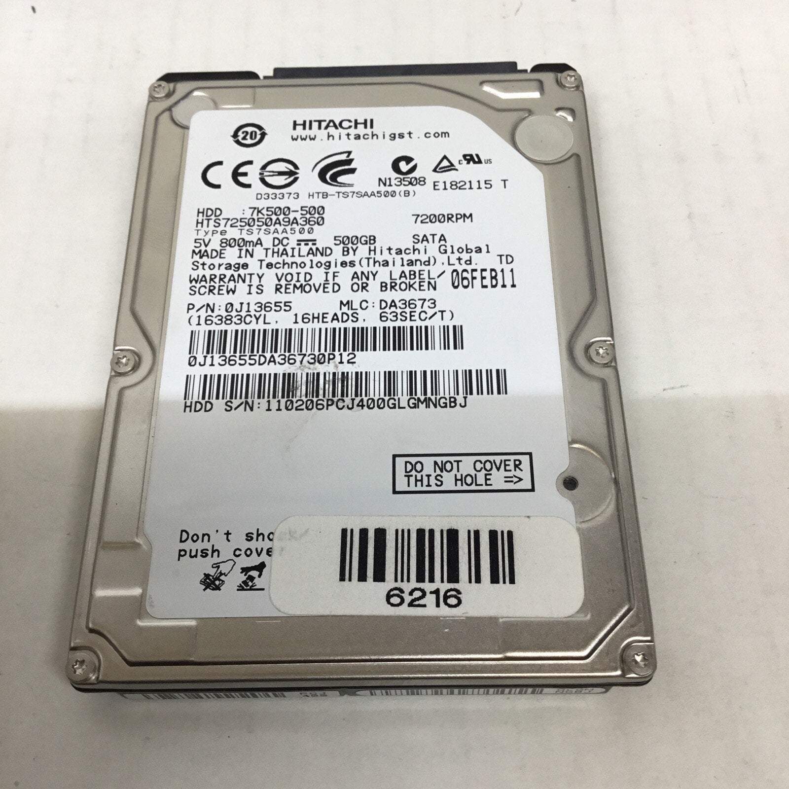Hitachi HTS725050A9A360 (0J13655), 500GB, 2.5" Internal Hard Drive