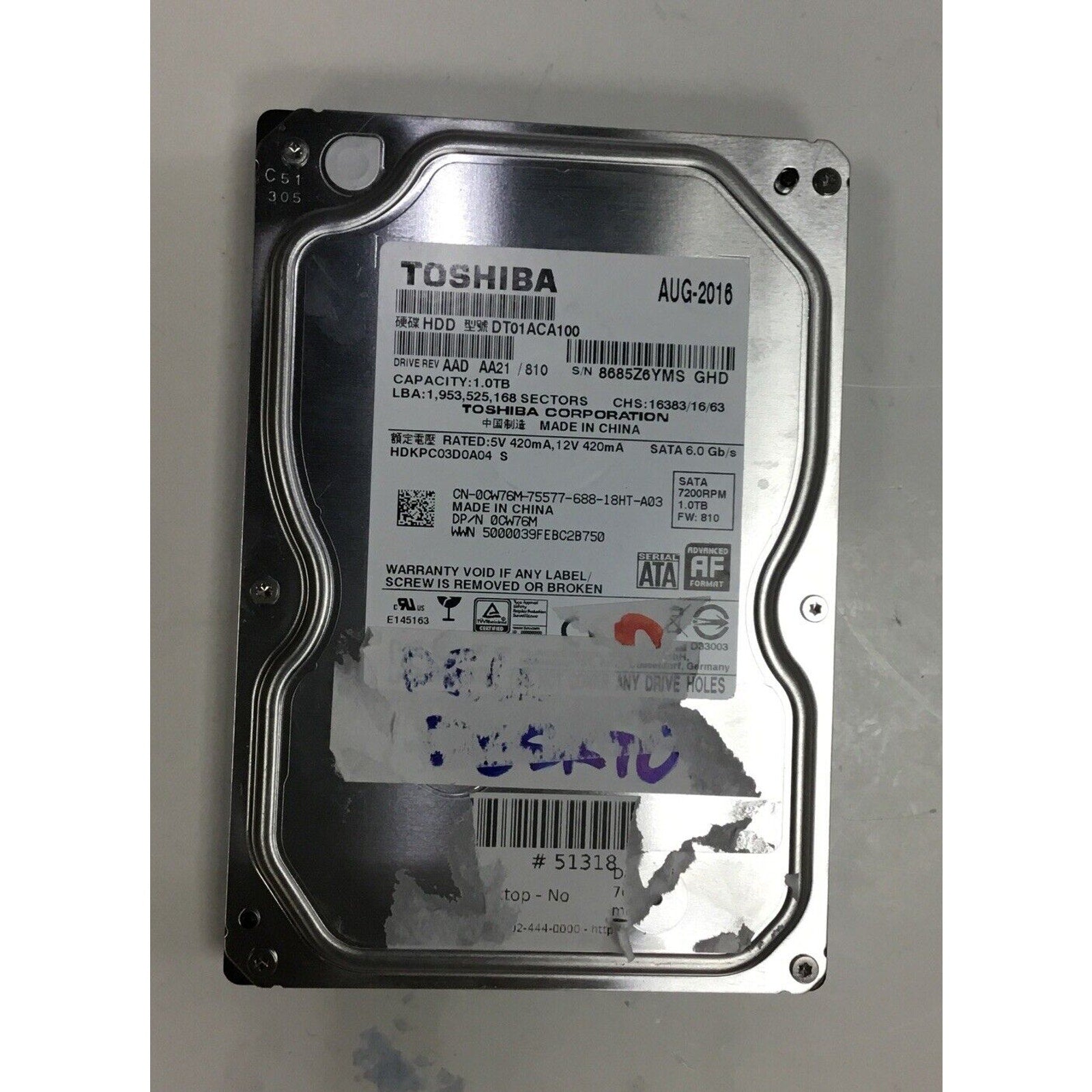 Toshiba 1000GB Internal 7200RPM 3.5" (DT01ACA100) HDD
