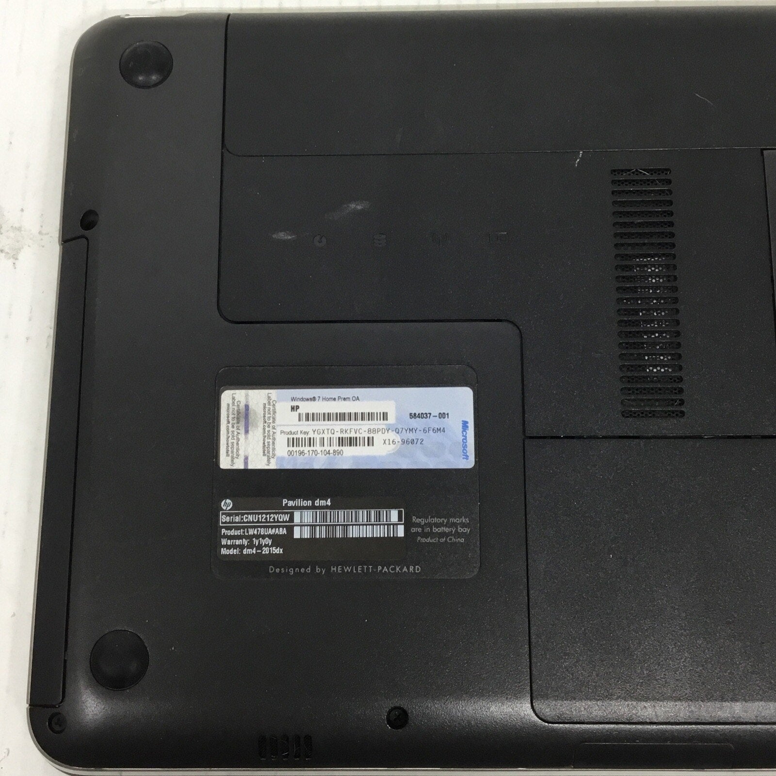 For Parts HP Pavilion dm4 Intel Core i3-2310M 2.1GHz No Adapter No HDD Bad Batt