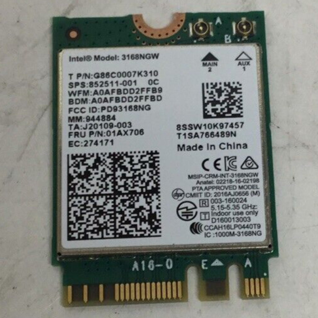 OEM Intel Wireless-AC 3168 3168NGW Wifi BT Bluetooth Card NGFF 01AX706